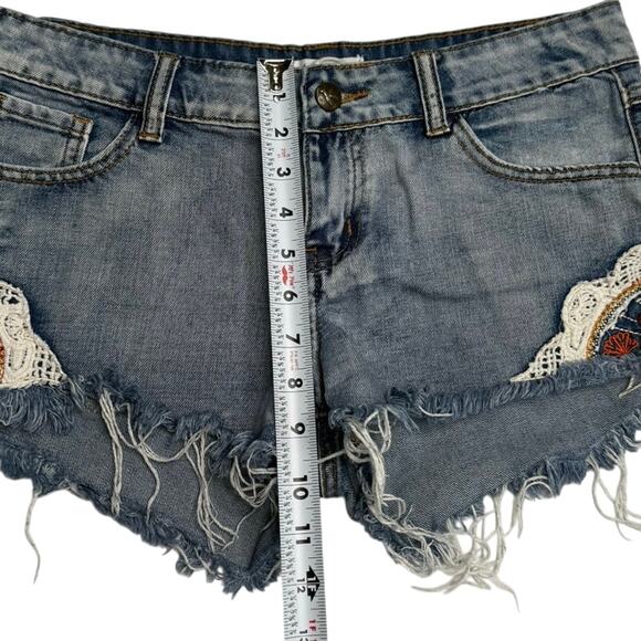Others Follow Embroidered Frayed Denim Jean Shorts - Picture 6 of 8
